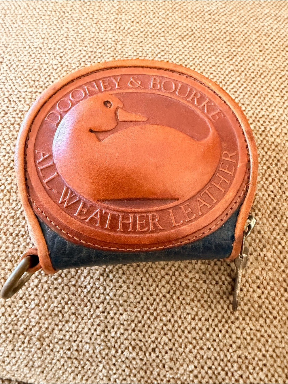 Dooney & Bourke Tan and Navy Leather Round Coin Pouch